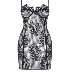 New god save queens Sheer Lace Bodycon corset dress black